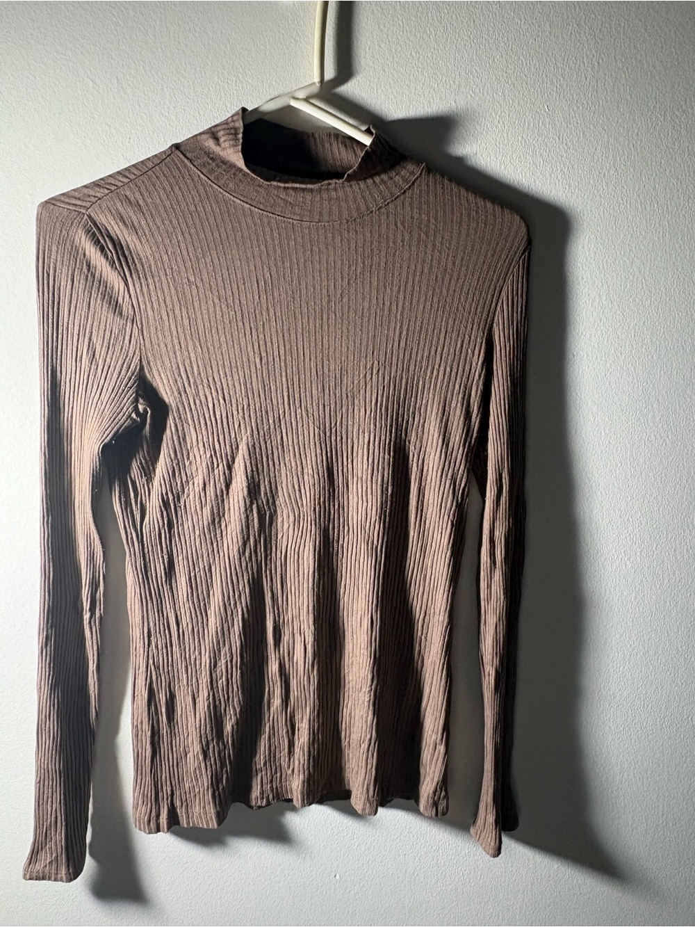 Rachel Zoe Brown Ribbed Mock Neck Long Sleeve Top Size Small